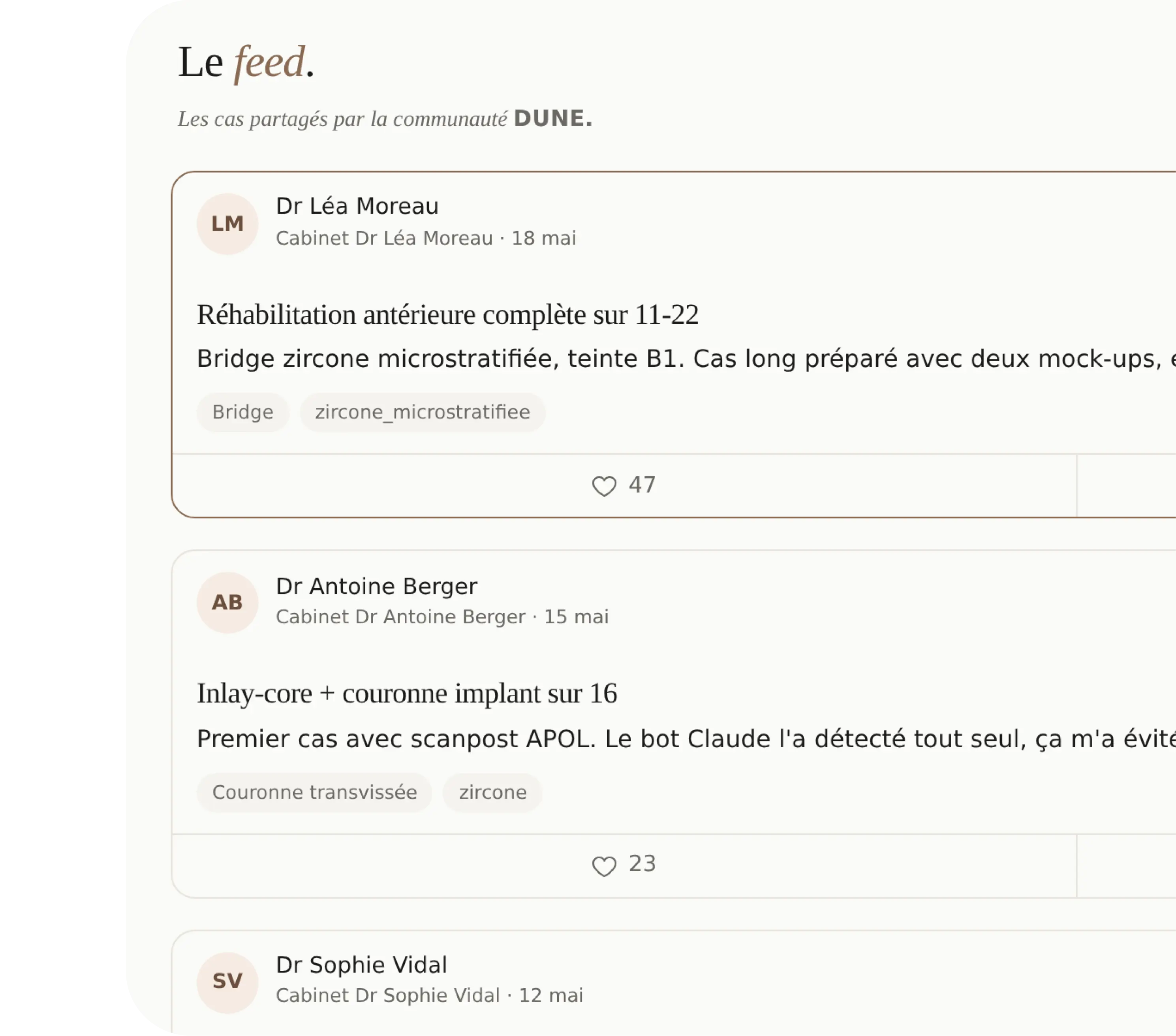 Interface feed praticiens